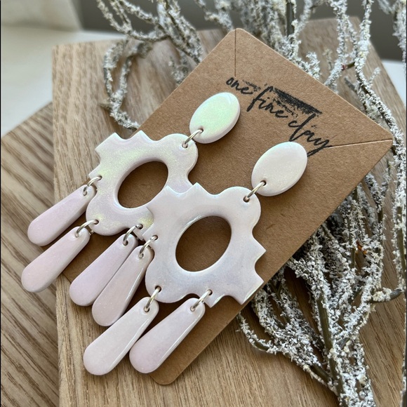 Iridescent Clay & Resin Statement Dangle Earrings - Picture 3 of 9